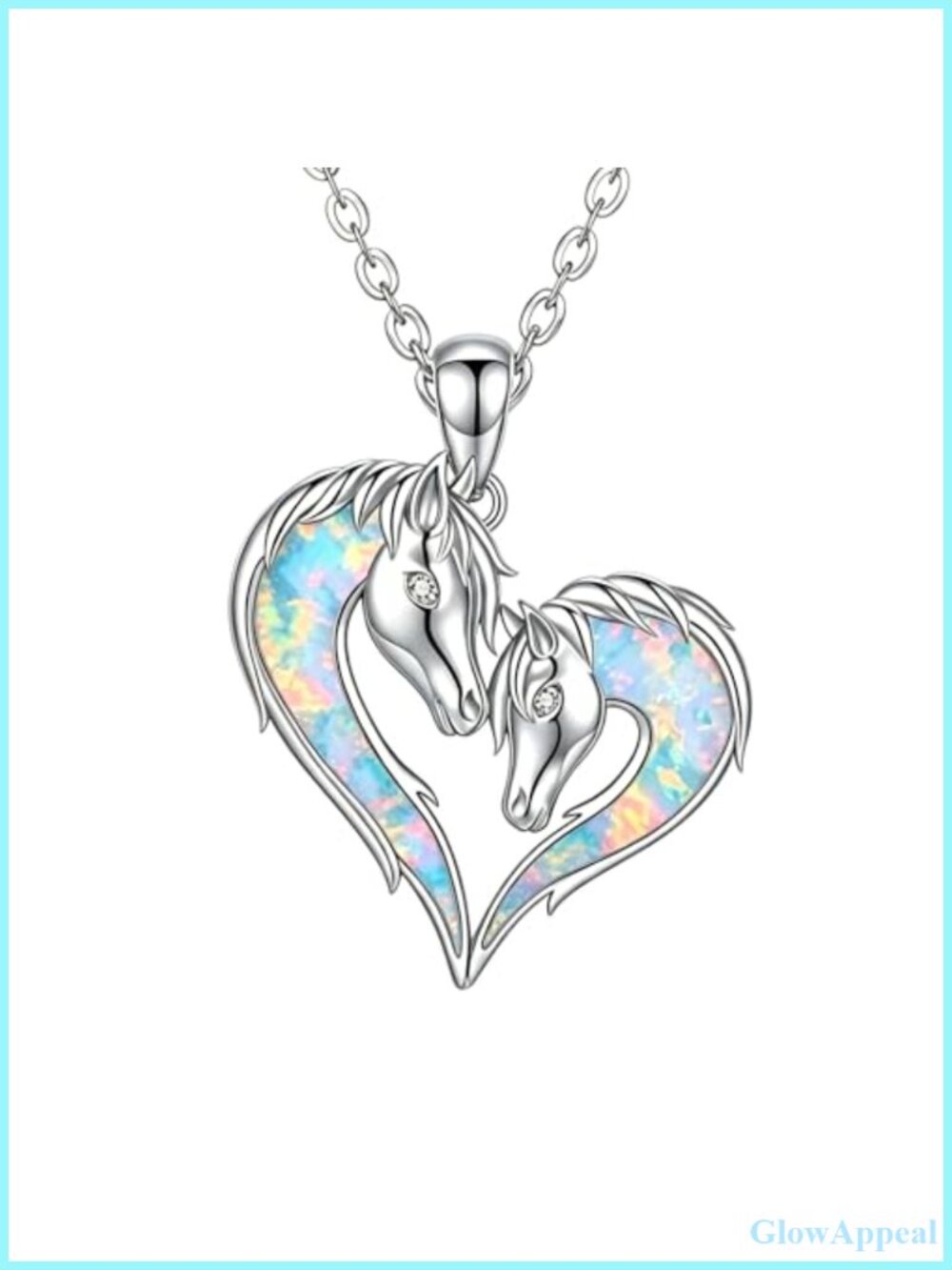 925 Sterling Silver Horse Necklace Opal Diamond Pendant